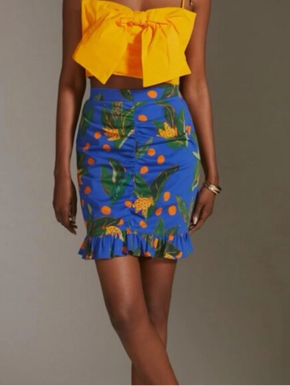 Anthropologie Blue Tropical Print Ruffle Mini Skirt